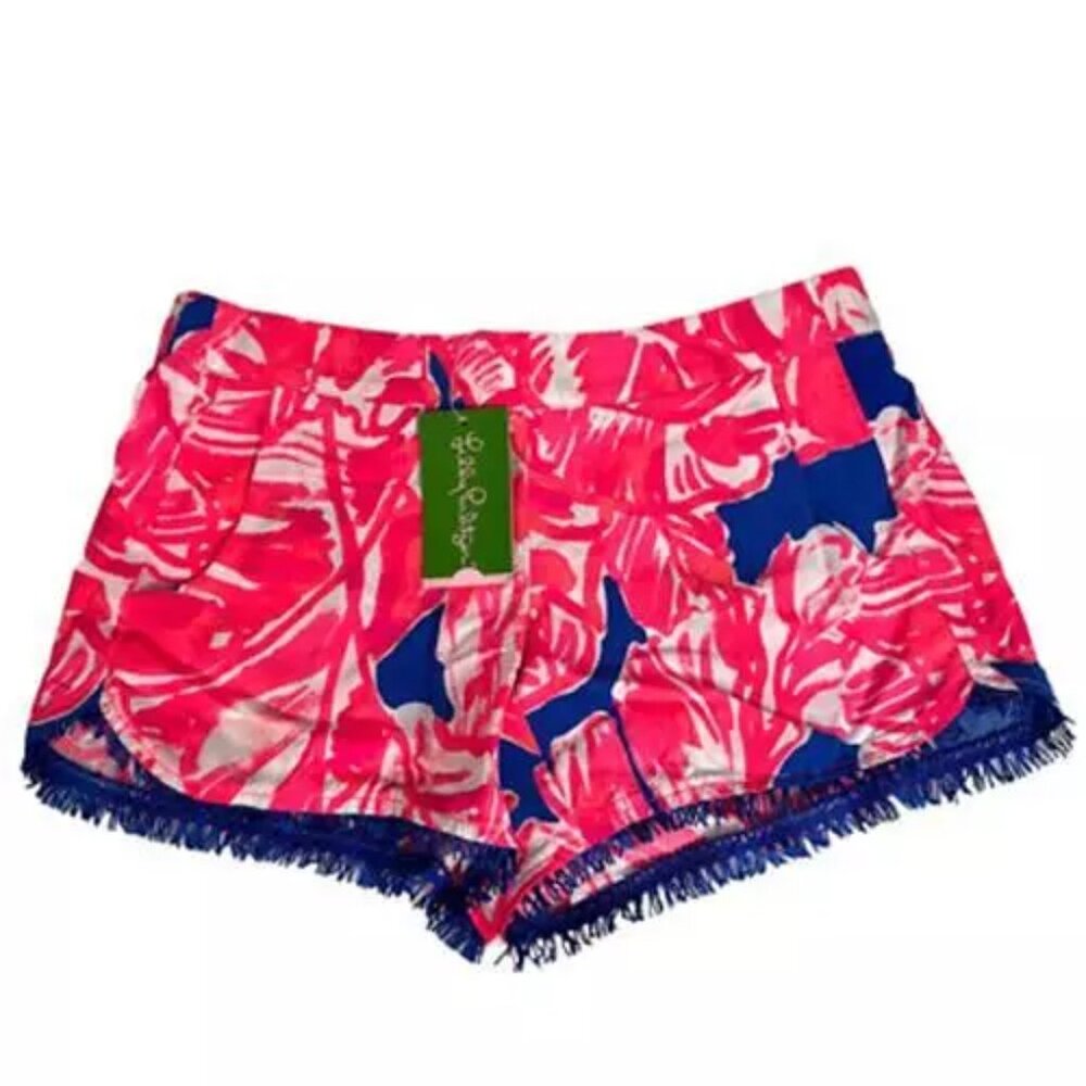 Lilly Pulitzer Womens Cocoa Shorts Tiki Pink Beach Bliss Pocket Fringe XS New